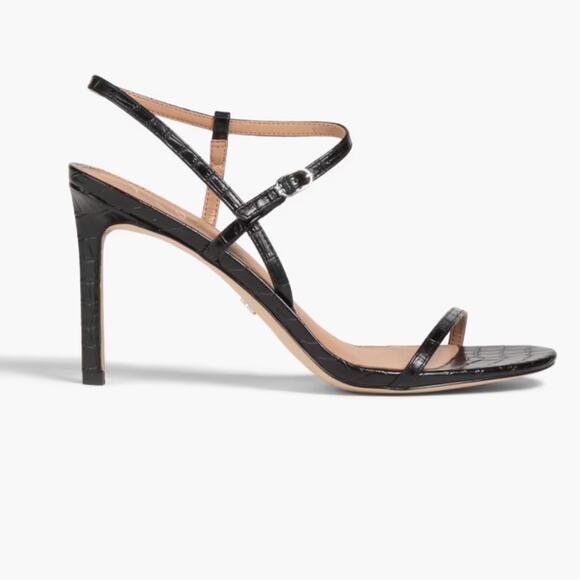 Sam Edelman Black Doran Faux Croc-effect Leather Strappy Sandal Size 10 - Picture 3 of 10